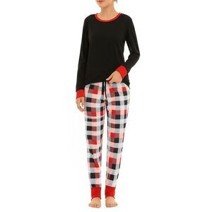 NWT Pajama Set Womens Size XL Black Red Plaid Christmas‎ Polar Bear Graphic Cozy